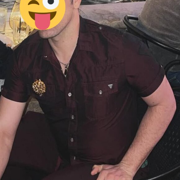 Guess Burgundy Button-up Mens M Fitted Short Sleeve Shirt - Picture 7 of 7